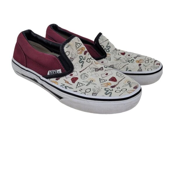 Vans x Harry potter Youth 3.5 custom white burgundy low top slip on 721454 - Picture 1 of 9